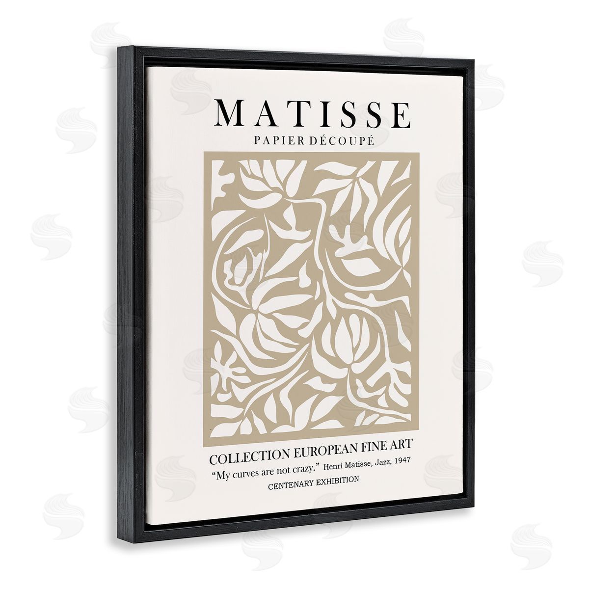 Ros Ruseva Neutral Floral Foliage Pattern Historical Exhibition Text  Black Floating Frame Canvas Wall Art Print