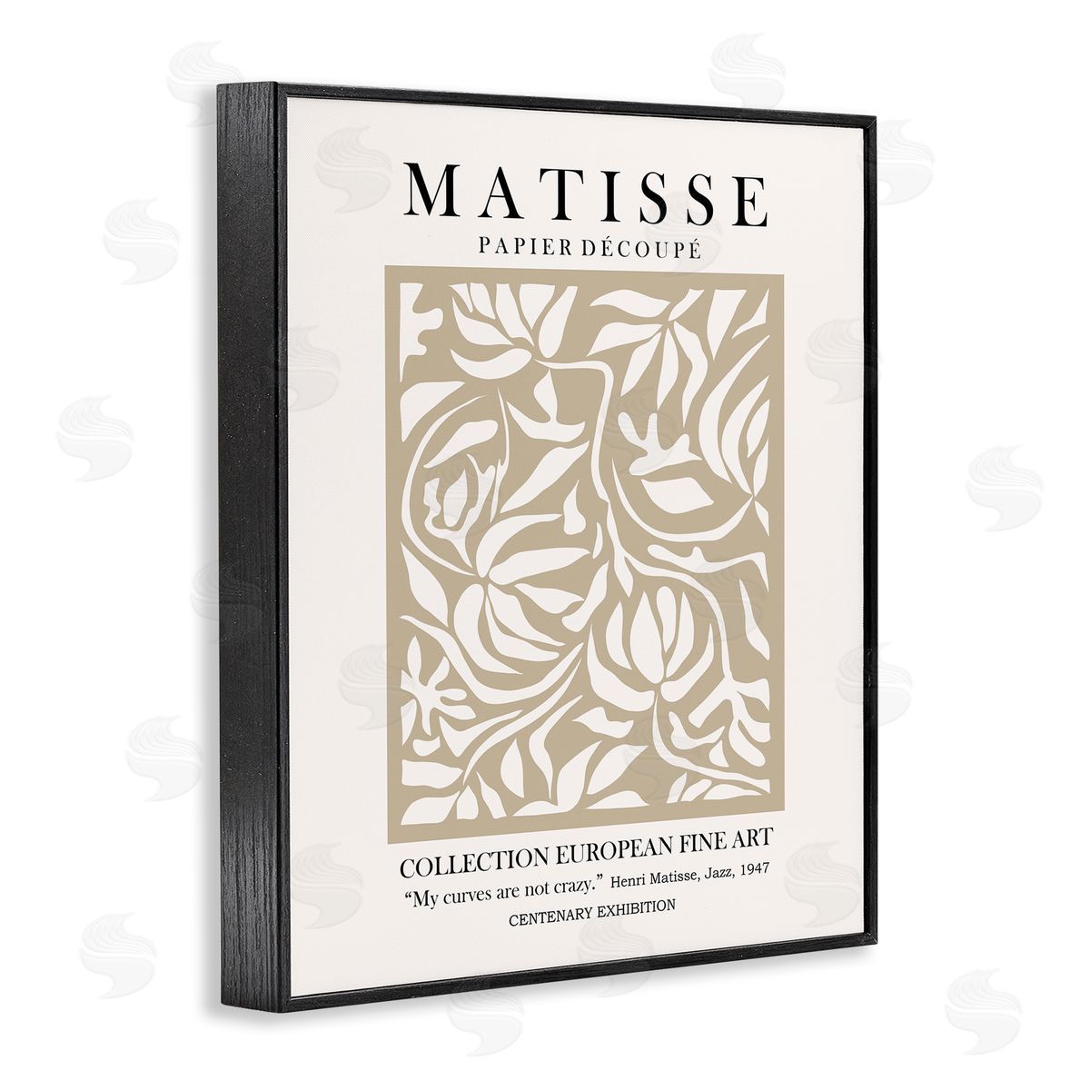Ros Ruseva Neutral Floral Foliage Pattern Historical Exhibition Text  Black Framed Giclee Wall Art Print