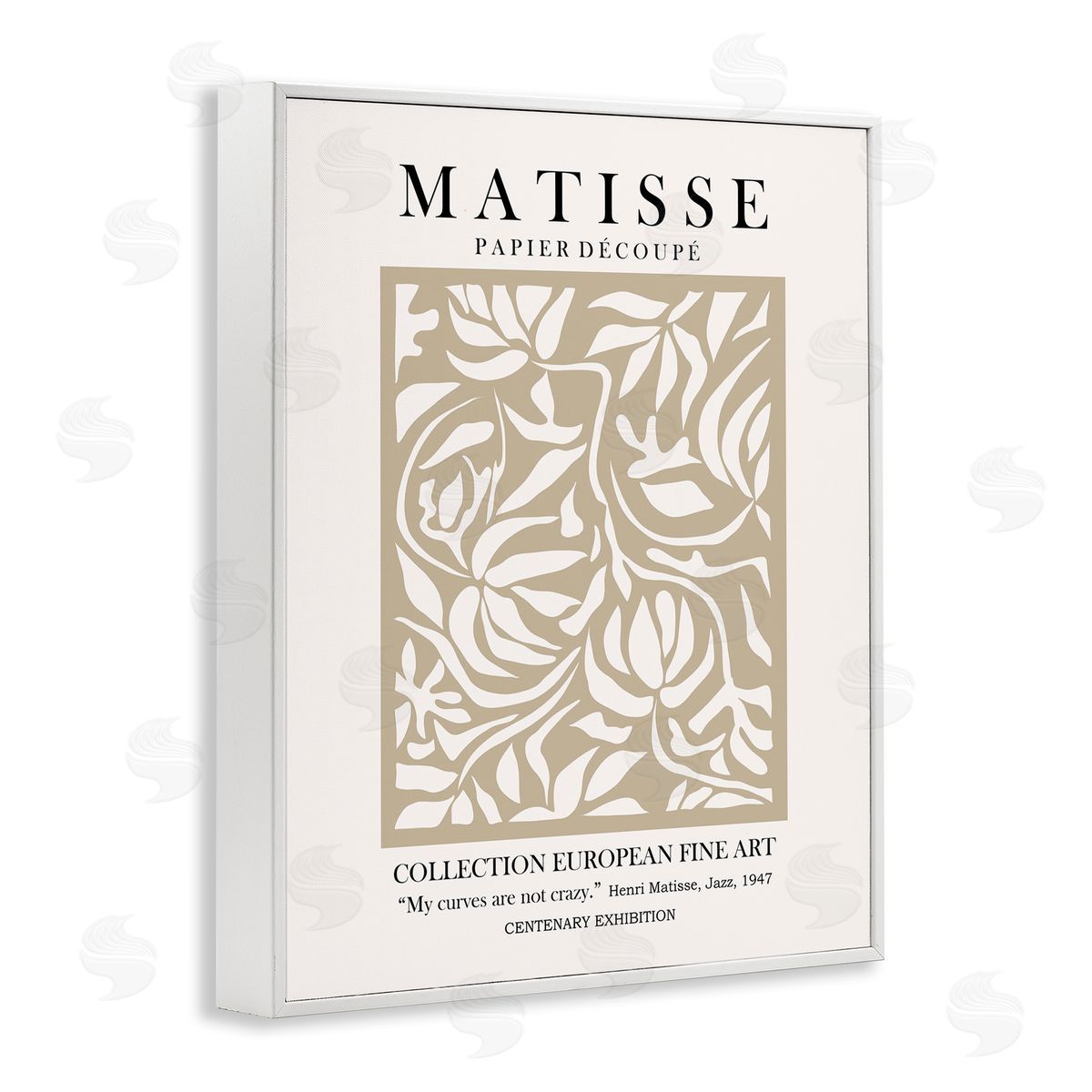 Ros Ruseva Neutral Floral Foliage Pattern Historical Exhibition Text  White Framed Giclee Wall Art Print