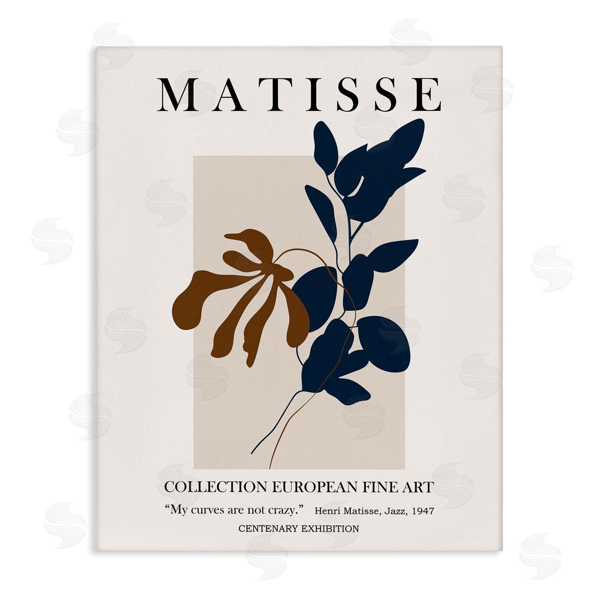 Ros Ruseva Bold Modern Botanicals Leaf Silhouettes Matisse Text  Stretched Canvas Wall Art Print