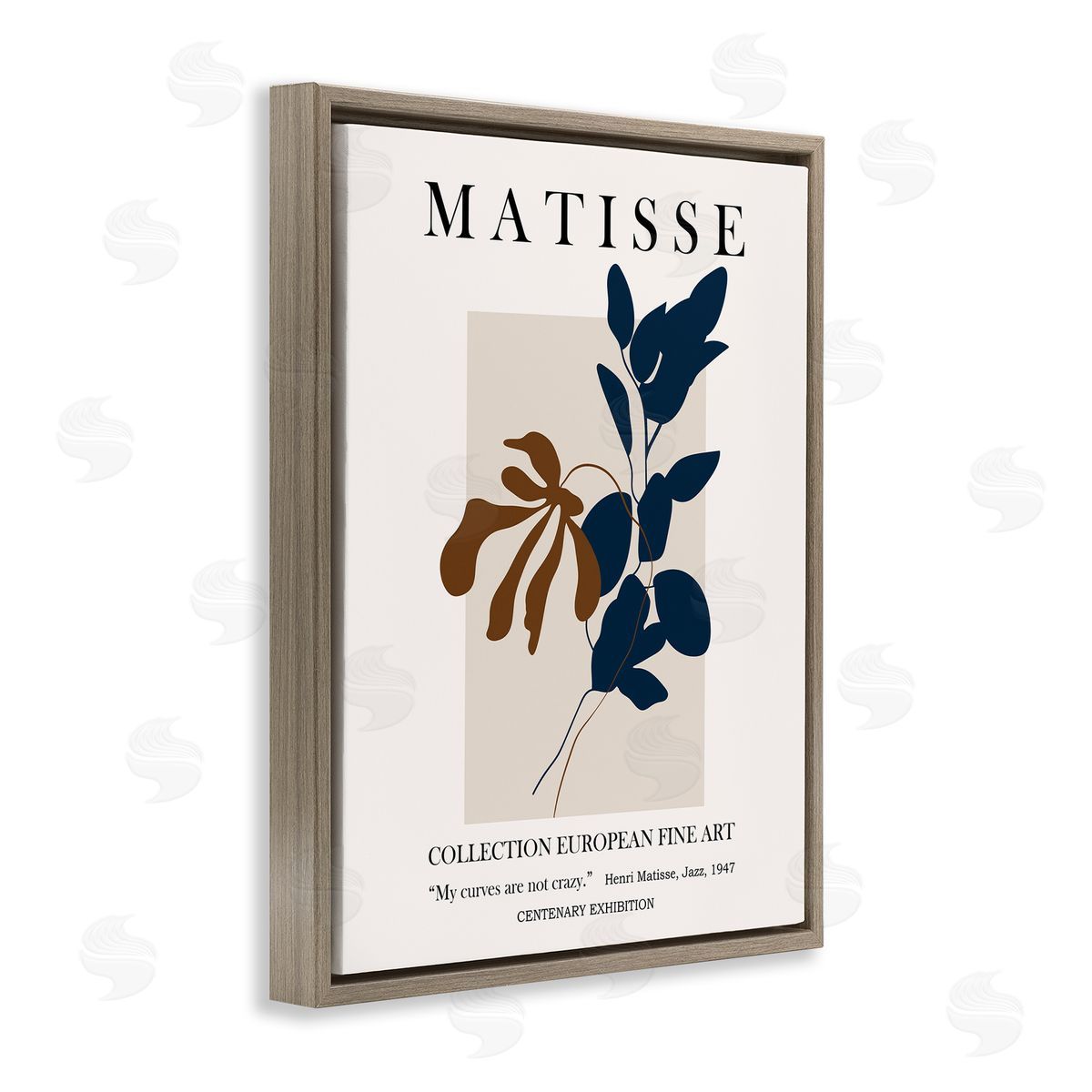 Ros Ruseva Bold Modern Botanicals Leaf Silhouettes Matisse Text  Brown Floating Frame Canvas Wall Art Print