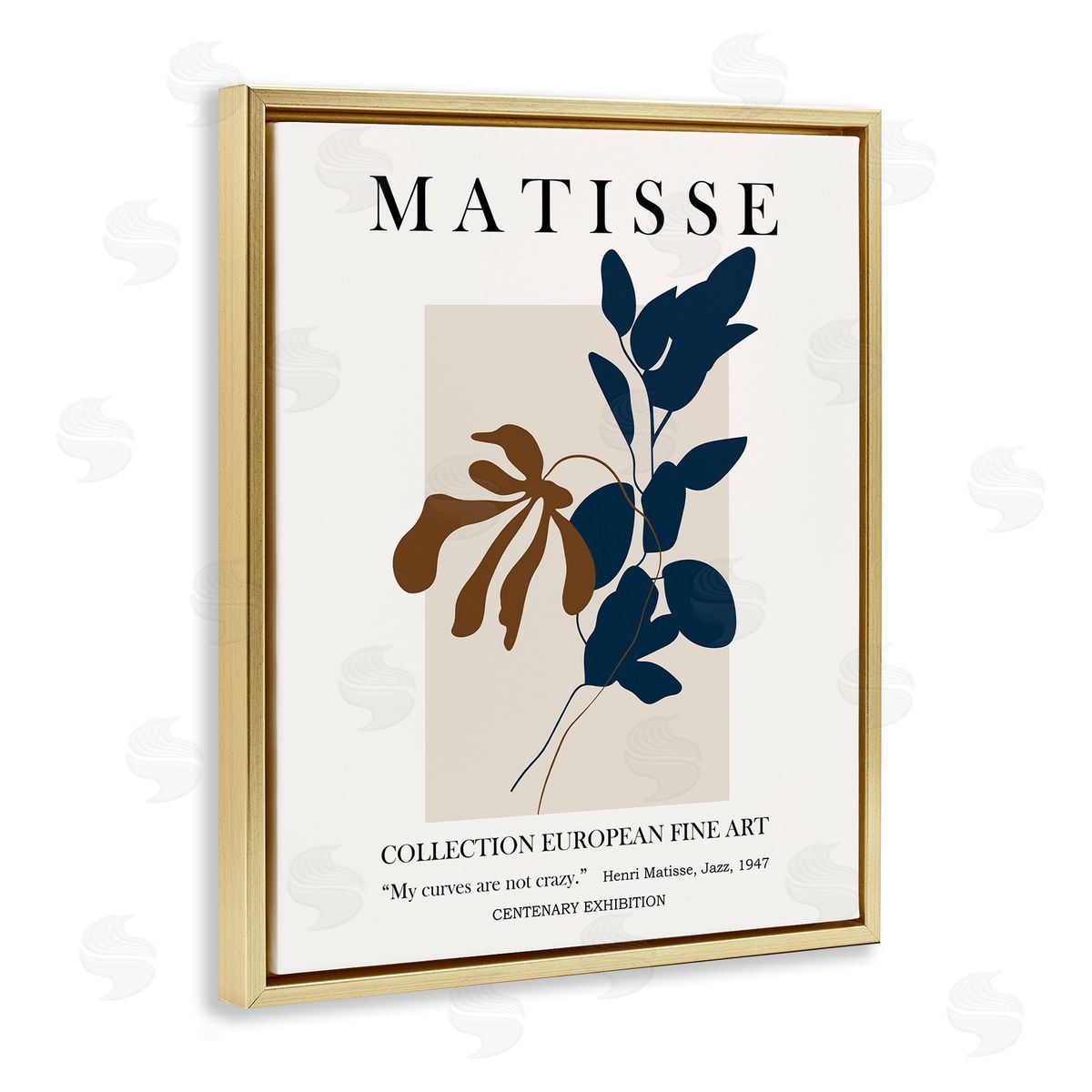 Ros Ruseva Bold Modern Botanicals Leaf Silhouettes Matisse Text  Gold Floating Frame Canvas Wall Art Print