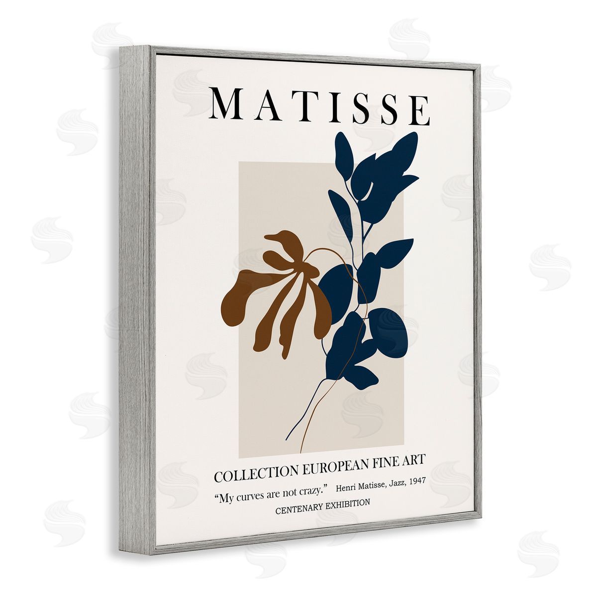 Ros Ruseva Bold Modern Botanicals Leaf Silhouettes Matisse Text  Gray Framed Giclee Wall Art Print