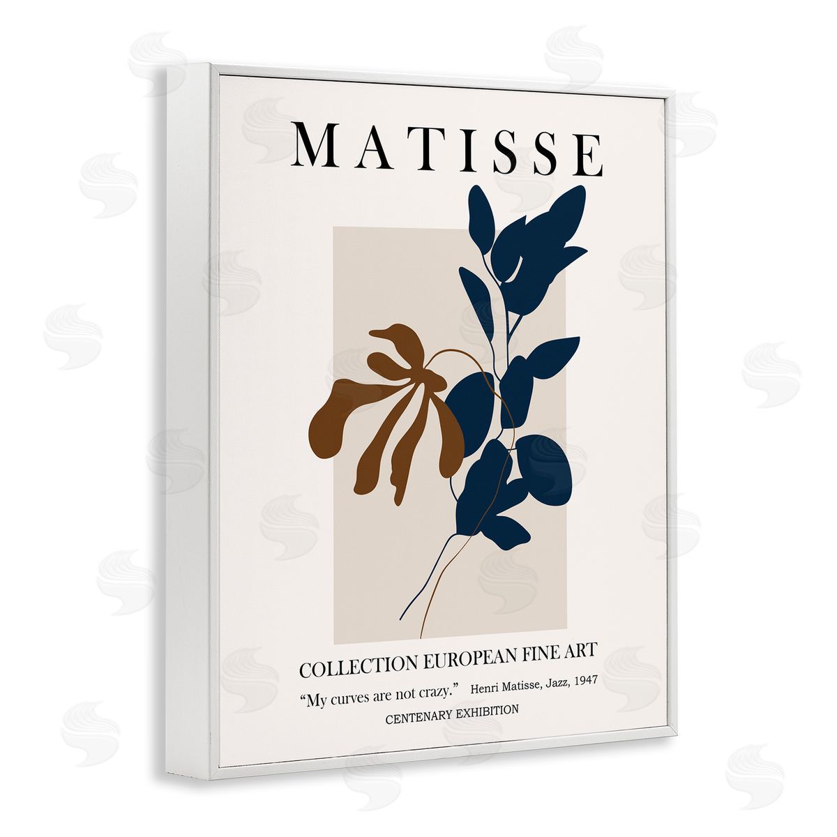 Ros Ruseva Bold Modern Botanicals Leaf Silhouettes Matisse Text  White Framed Giclee Wall Art Print