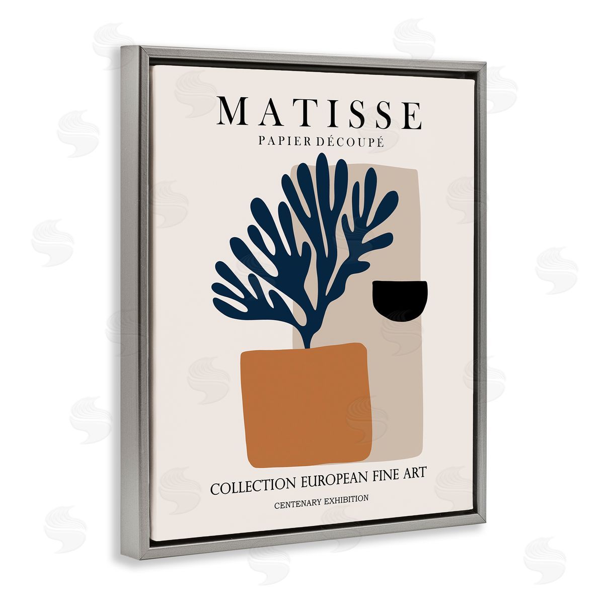 Ros Ruseva Geometric Shapes Floral Botanicals Neutral Matisse Gray Floating Frame Canvas Wall Art Print