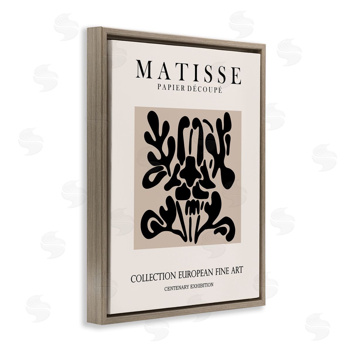 Ros Ruseva Abstract Contemporary Black Floral Matisse Typography  Brown Floating Frame Canvas Wall Art Print