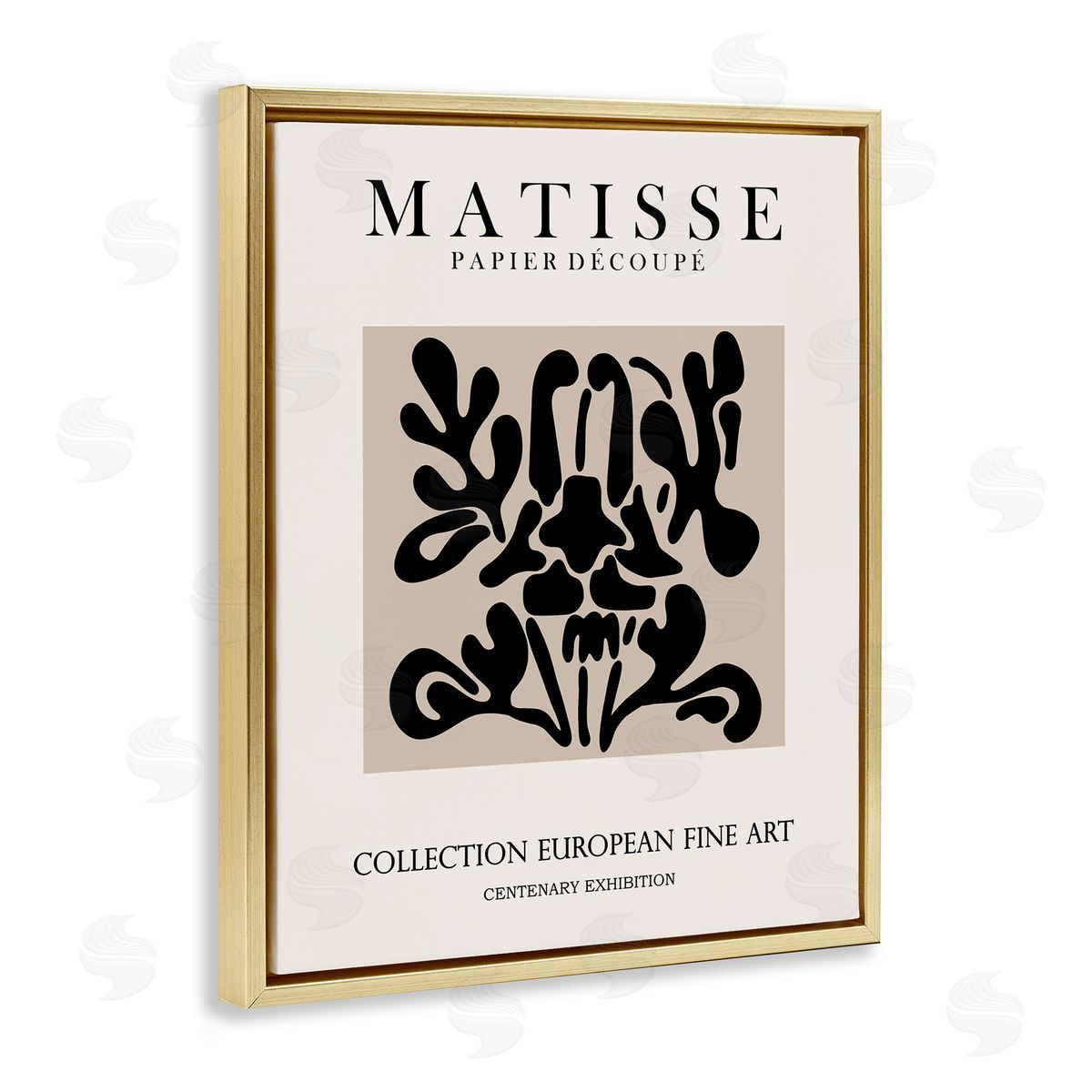 Ros Ruseva Abstract Contemporary Black Floral Matisse Typography  Gold Floating Frame Canvas Wall Art Print