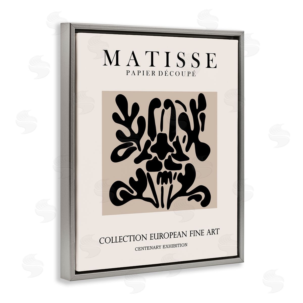Ros Ruseva Abstract Contemporary Black Floral Matisse Typography  Gray Floating Frame Canvas Wall Art Print