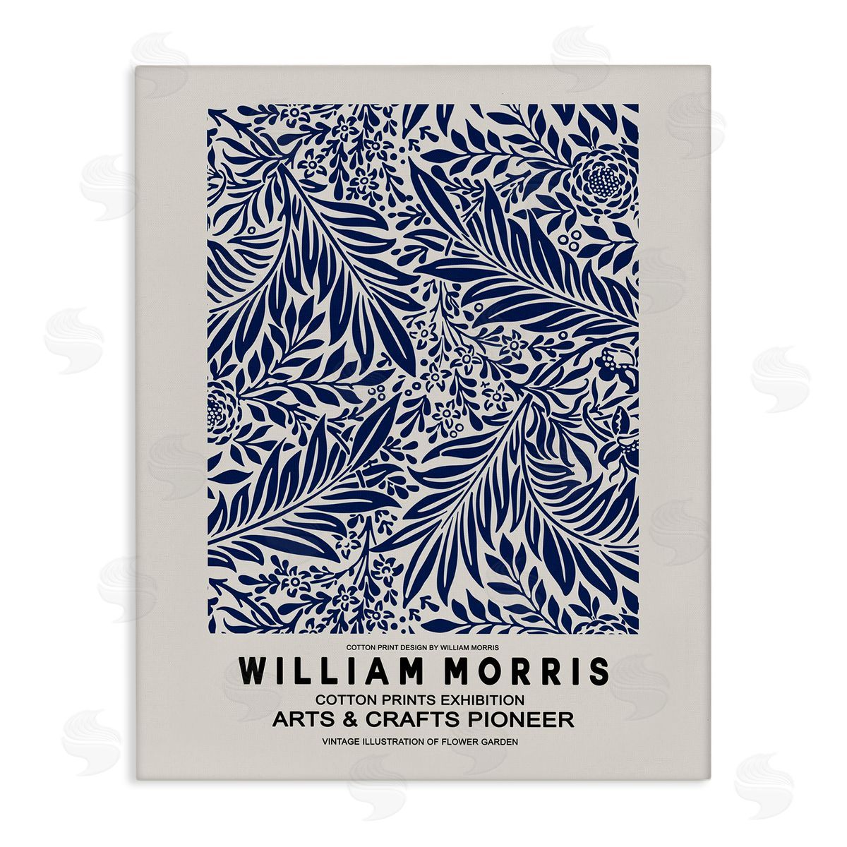 Ros Ruseva Blue Floral Leaves Botanical Pattern Exhibition Flyer  Stretched Canvas Wall Art Print