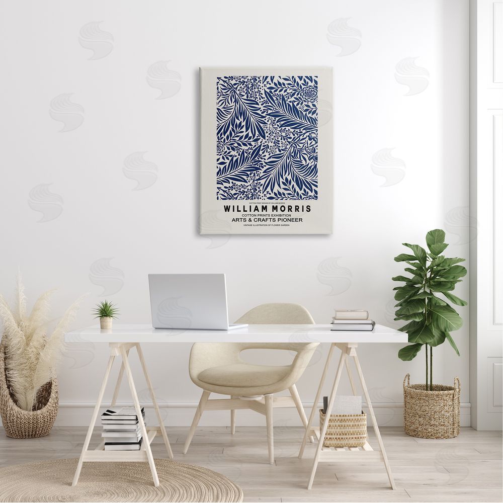 Ros Ruseva Blue Floral Leaves Botanical Pattern Exhibition Flyer  Canvas Wall Art Print in Room