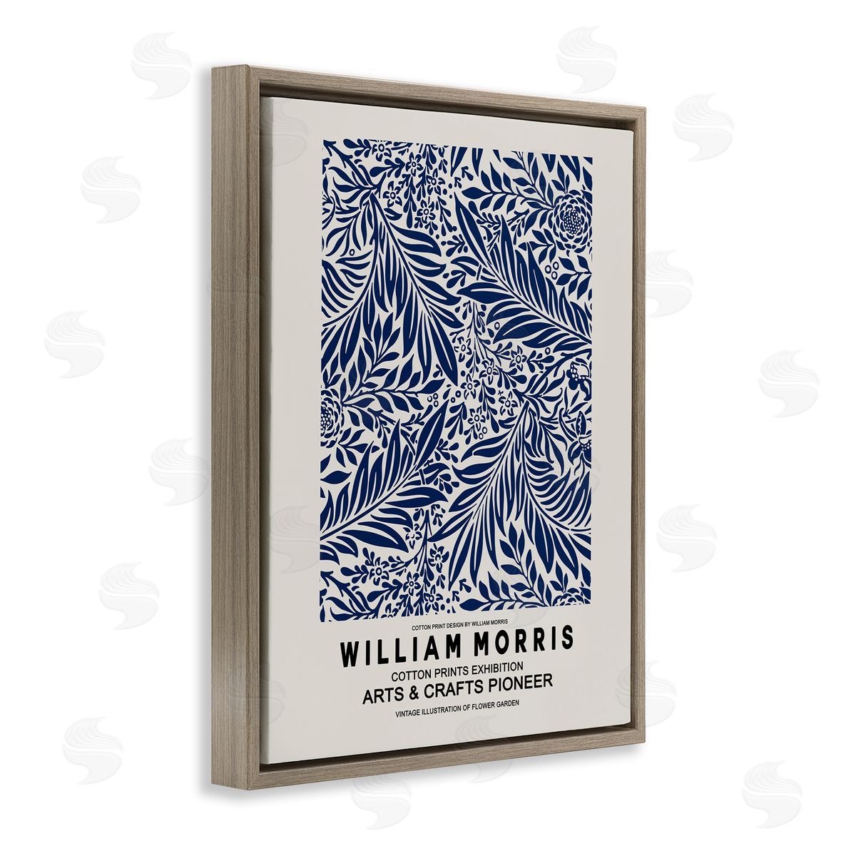 Ros Ruseva Blue Floral Leaves Botanical Pattern Exhibition Flyer  Brown Floating Frame Canvas Wall Art Print