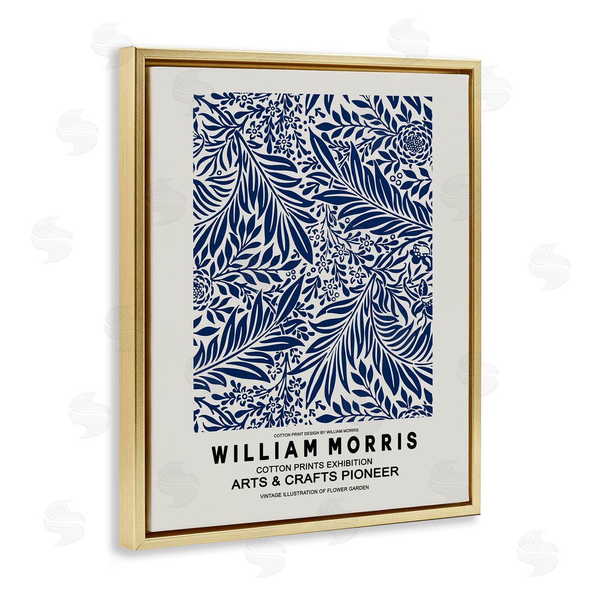 Ros Ruseva Blue Floral Leaves Botanical Pattern Exhibition Flyer  Gold Floating Frame Canvas Wall Art Print