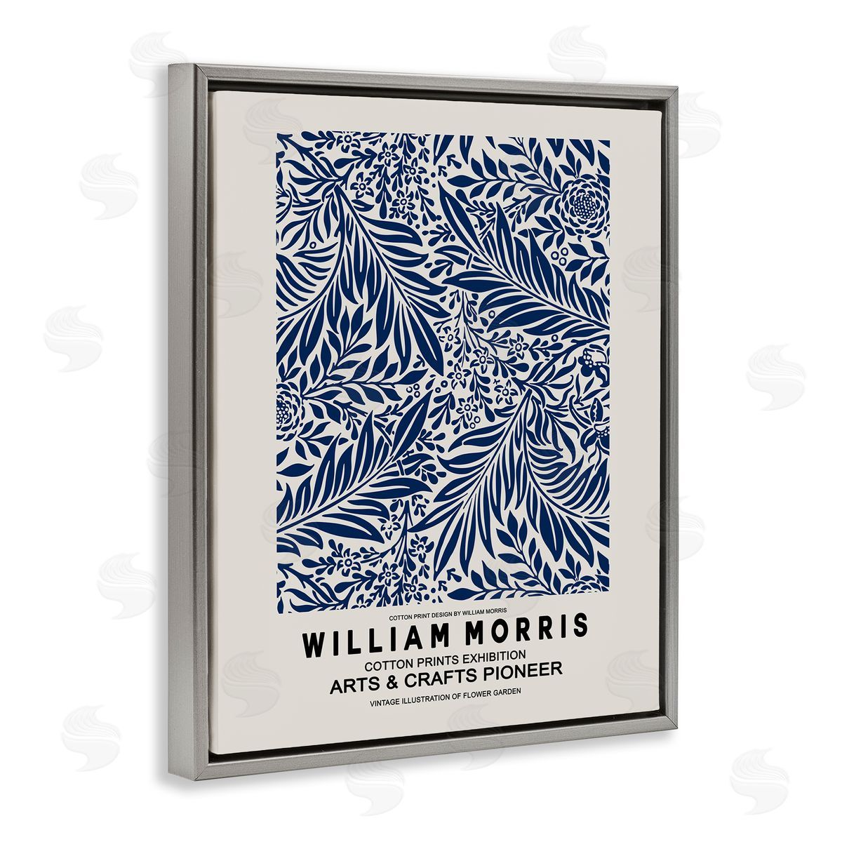 Ros Ruseva Blue Floral Leaves Botanical Pattern Exhibition Flyer  Gray Floating Frame Canvas Wall Art Print