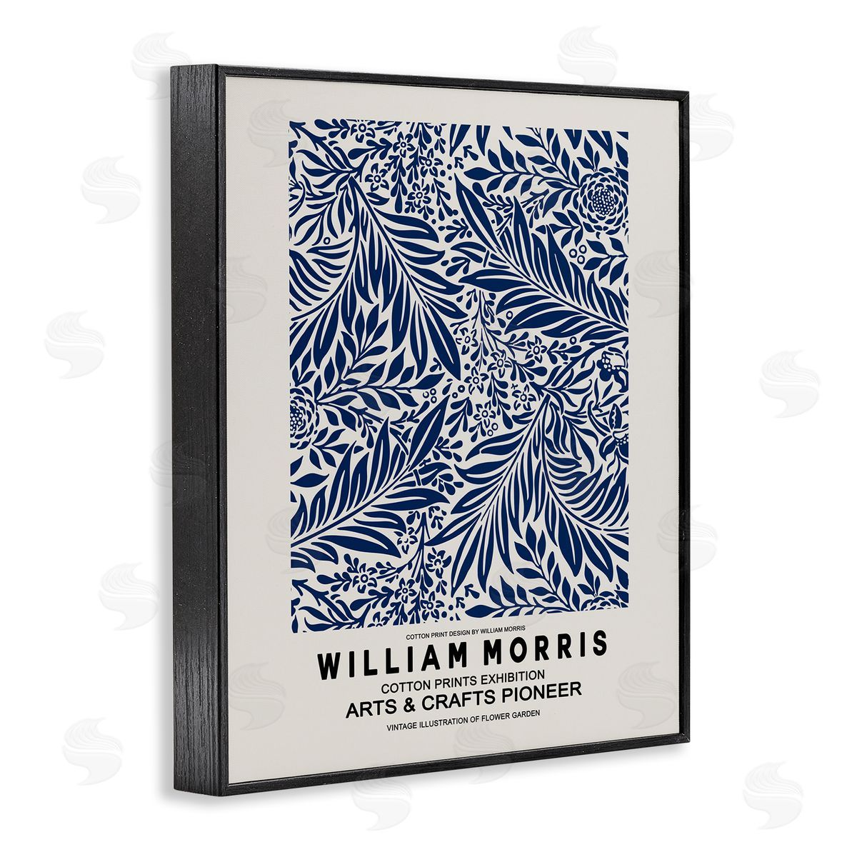 Ros Ruseva Blue Floral Leaves Botanical Pattern Exhibition Flyer  Black Framed Giclee Wall Art Print