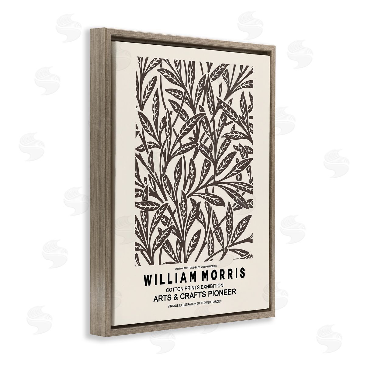 Ros Ruseva Neutral Plant Leaves Pattern Text Flyer Exhibition  Brown Floating Frame Canvas Wall Art Print