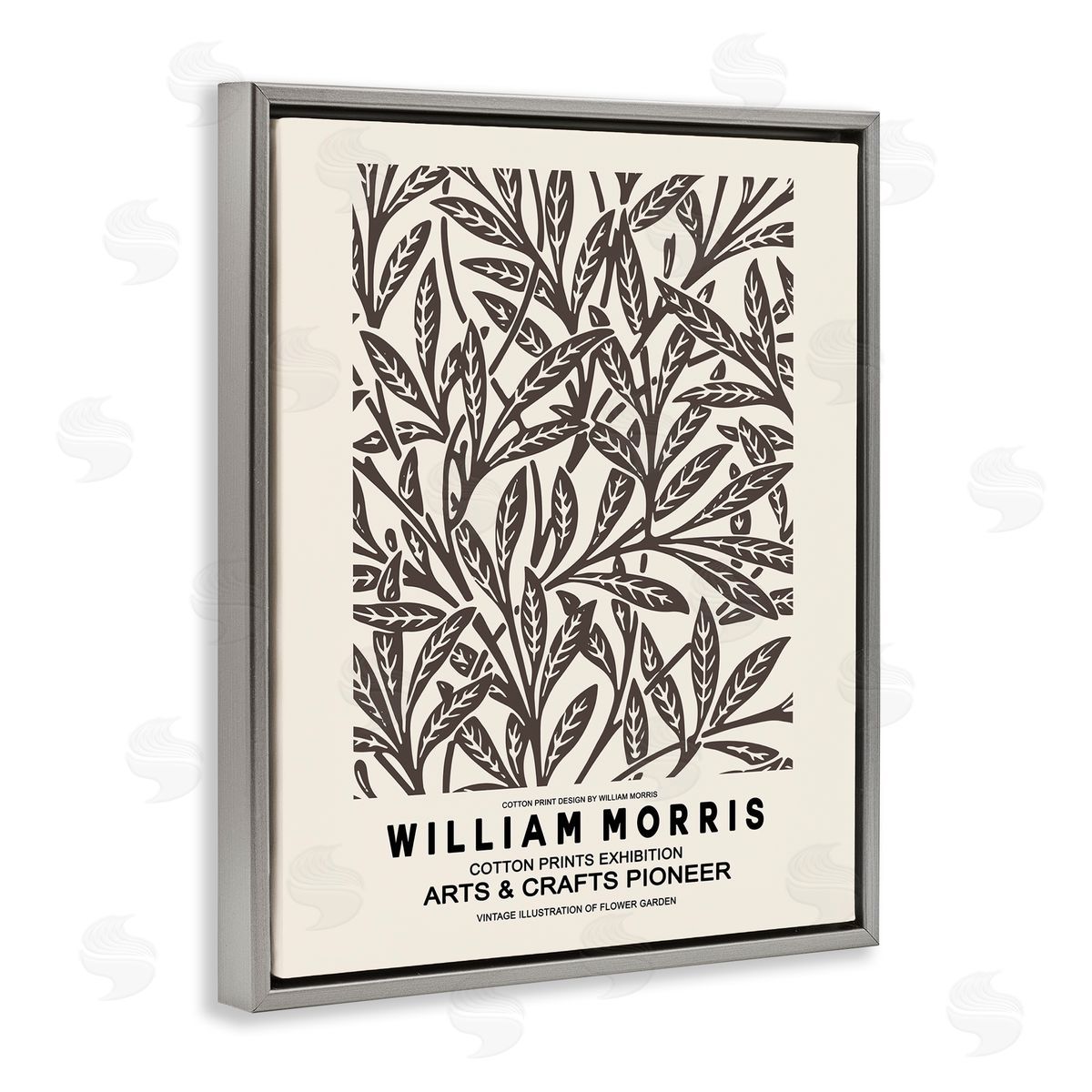 Ros Ruseva Neutral Plant Leaves Pattern Text Flyer Exhibition  Gray Floating Frame Canvas Wall Art Print