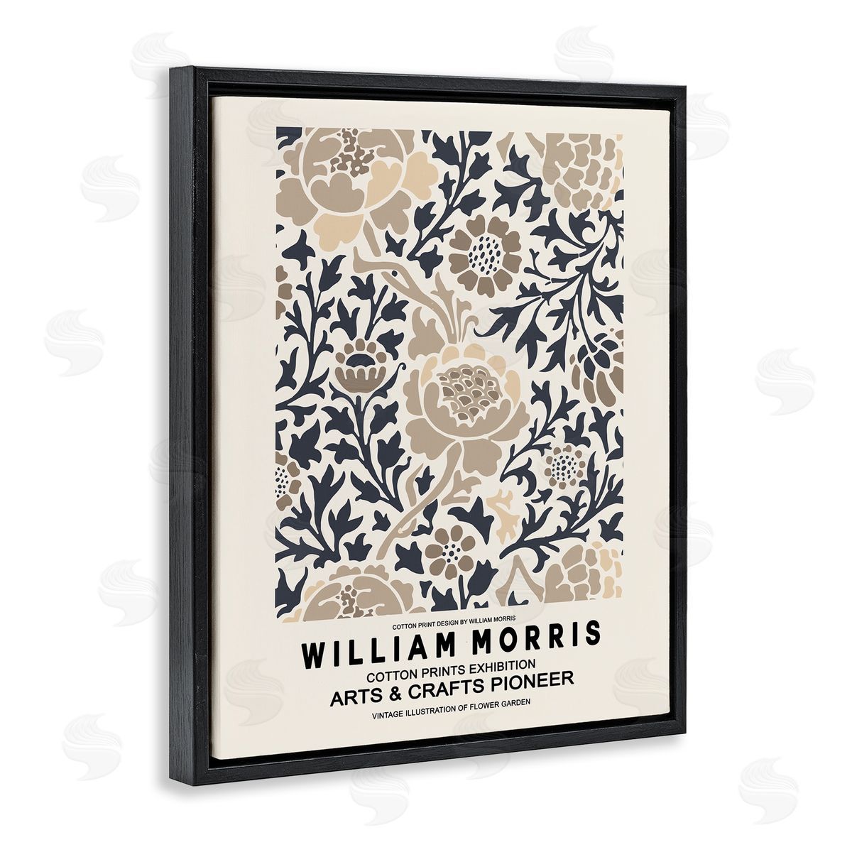 Ros Ruseva Flower Blossom Silhouettes Pattern Exhibition Flyer  Black Floating Frame Canvas Wall Art Print