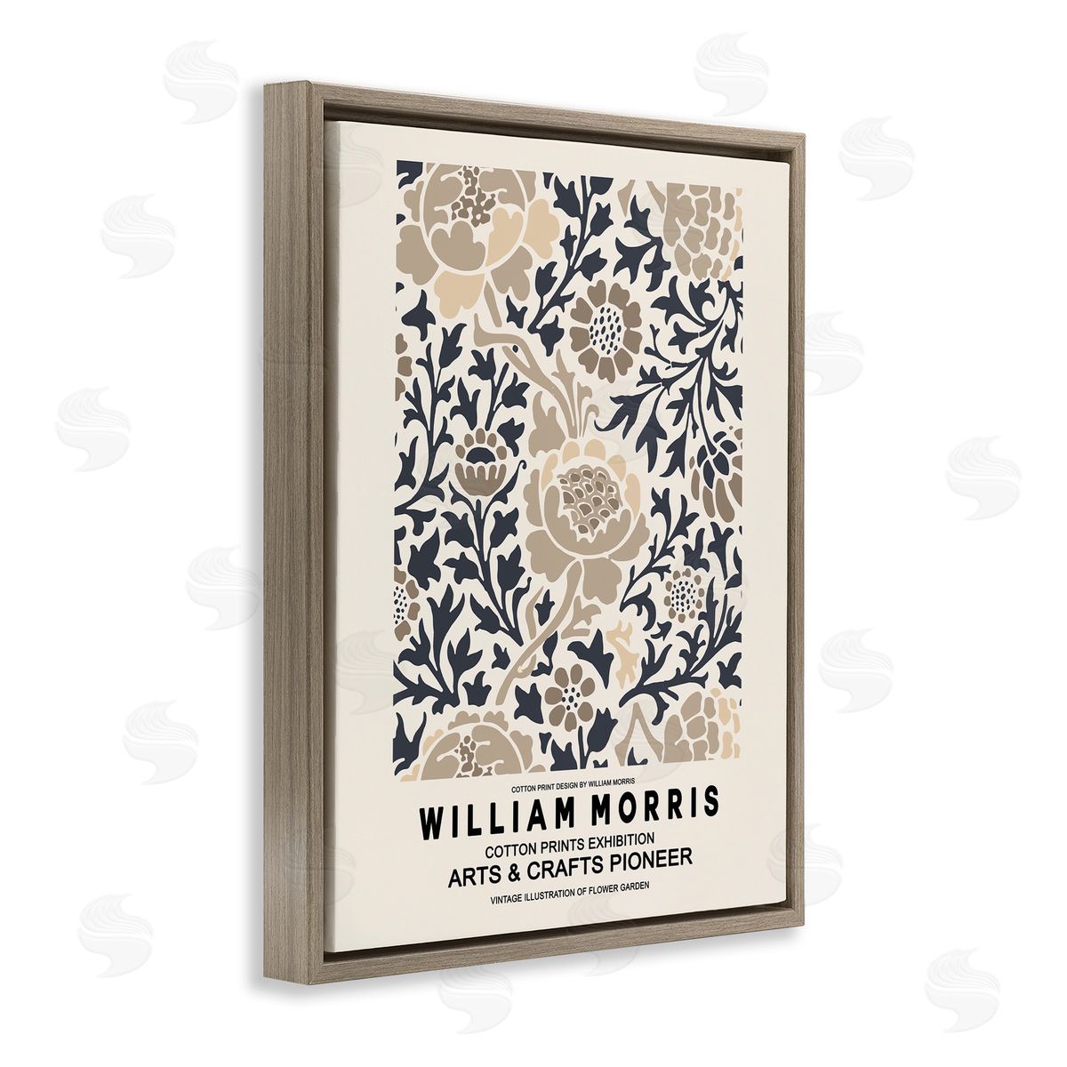 Ros Ruseva Flower Blossom Silhouettes Pattern Exhibition Flyer  Brown Floating Frame Canvas Wall Art Print