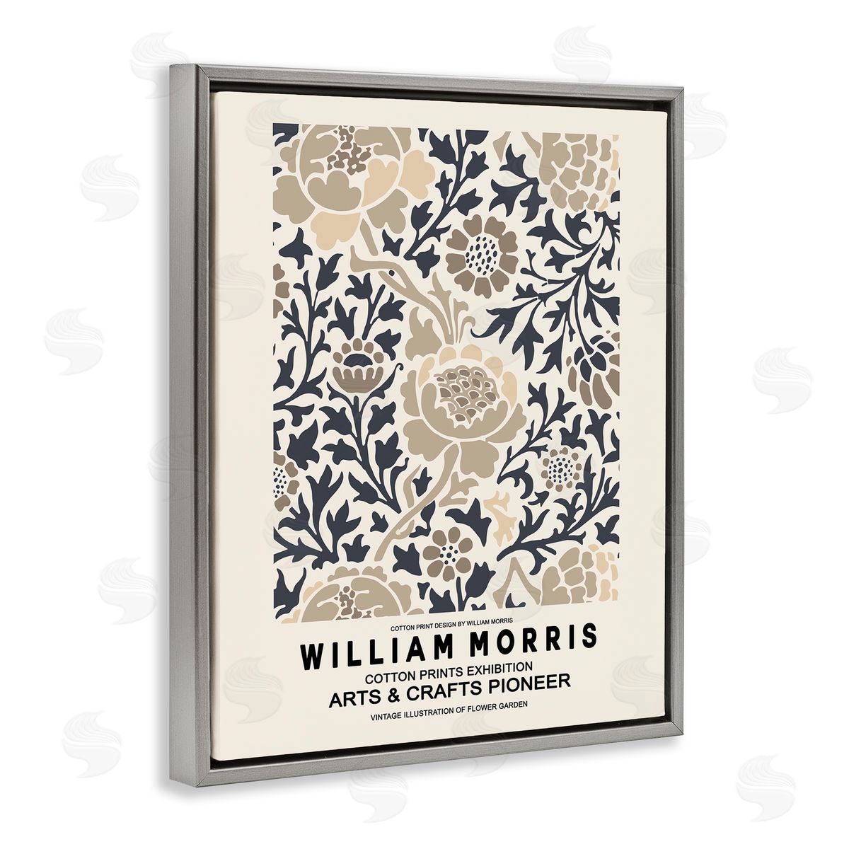 Ros Ruseva Flower Blossom Silhouettes Pattern Exhibition Flyer  Gray Floating Frame Canvas Wall Art Print