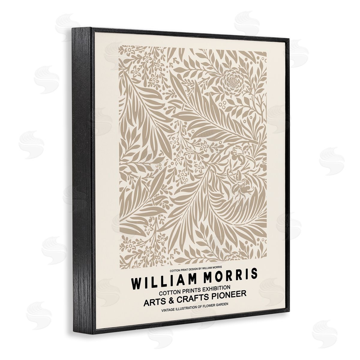 Ros Ruseva Detailed Beige Botanical Leaves William Morris Text  Black Framed Giclee Wall Art Print