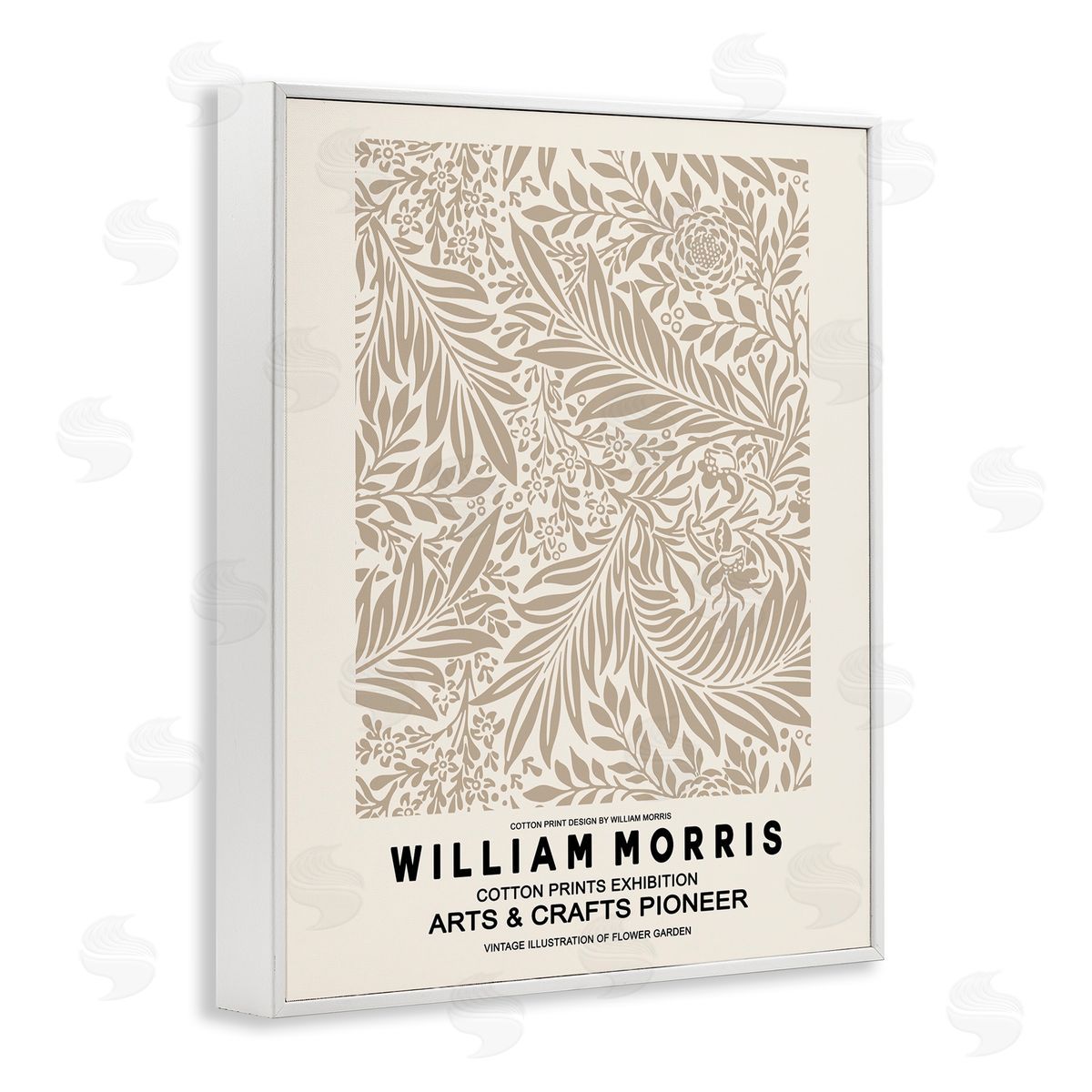Ros Ruseva Detailed Beige Botanical Leaves William Morris Text  White Framed Giclee Wall Art Print