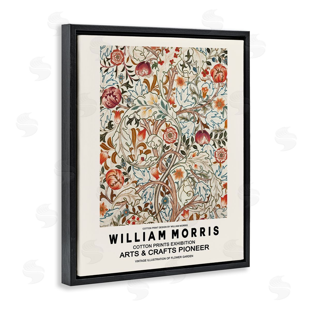 Ros Ruseva Bold Red Flowers Pattern Intertwining Stems Text Flyer Black Floating Frame Canvas Wall Art Print