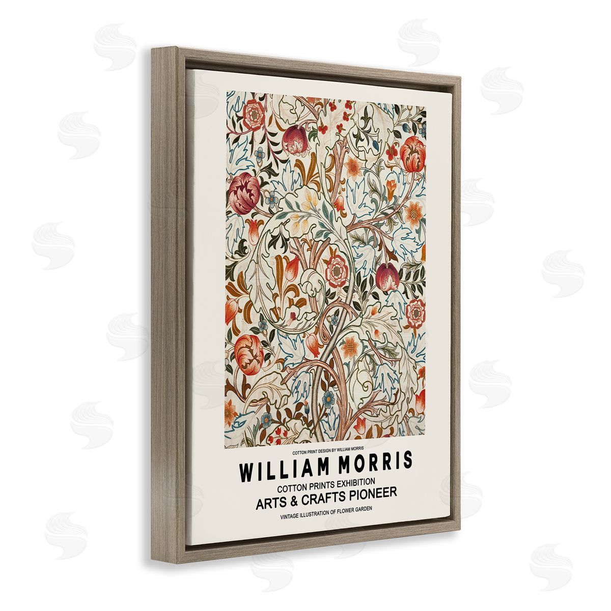 Ros Ruseva Bold Red Flowers Pattern Intertwining Stems Text Flyer Brown Floating Frame Canvas Wall Art Print
