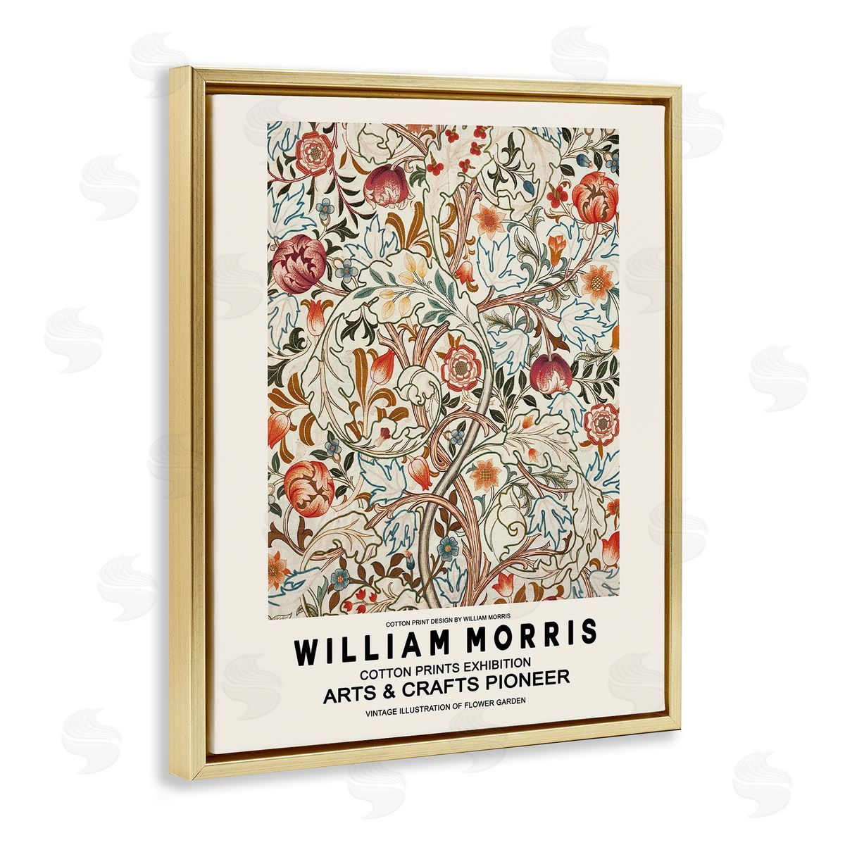 Ros Ruseva Bold Red Flowers Pattern Intertwining Stems Text Flyer Gold Floating Frame Canvas Wall Art Print