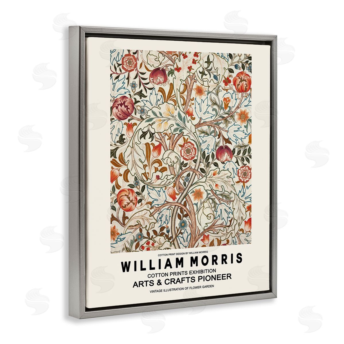 Ros Ruseva Bold Red Flowers Pattern Intertwining Stems Text Flyer Gray Floating Frame Canvas Wall Art Print