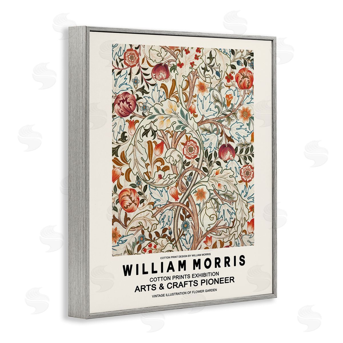 Ros Ruseva Bold Red Flowers Pattern Intertwining Stems Text Flyer Gray Framed Giclee Wall Art Print