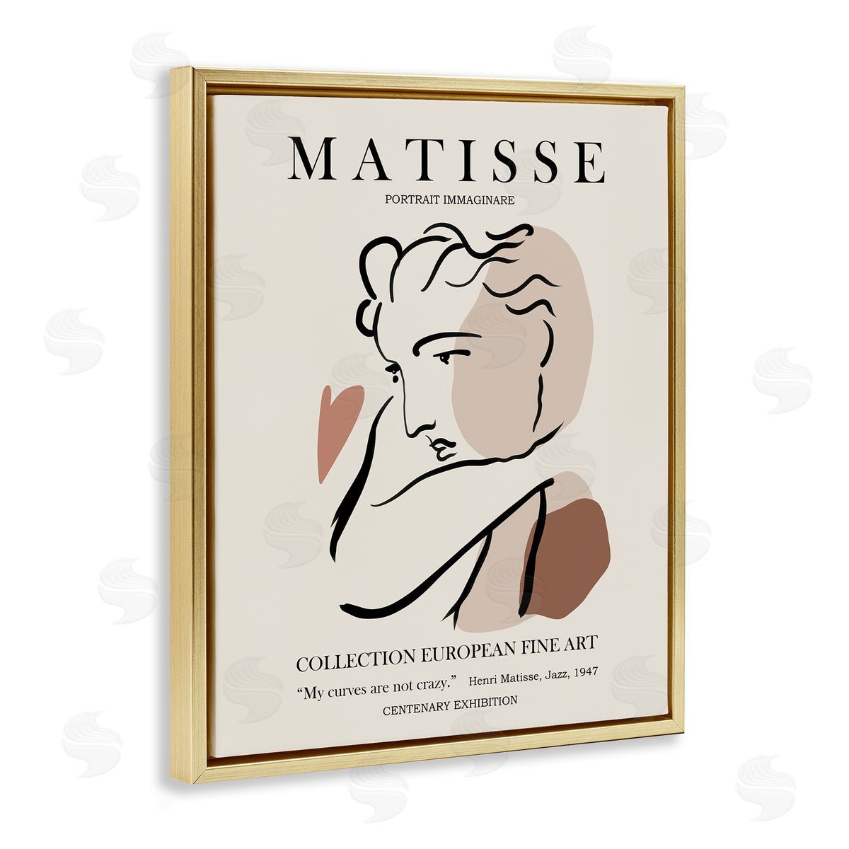 Ros Ruseva Woman Face Modern Neutral Tones Outline Exhibition Gold Floating Frame Canvas Wall Art Print