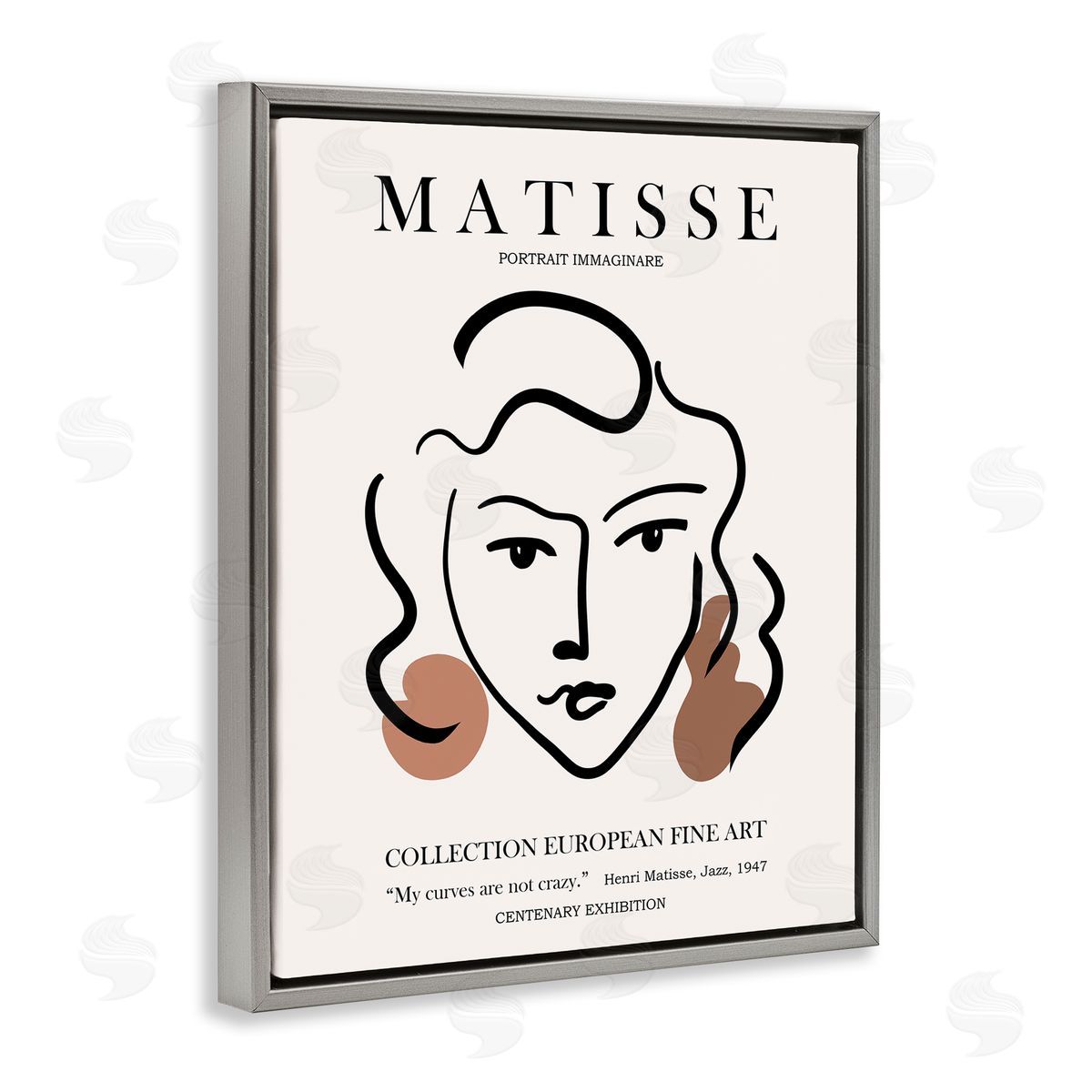 Ros Ruseva Curves Not Crazy Matisse Exhibition Woman Face Lines  Gray Floating Frame Canvas Wall Art Print