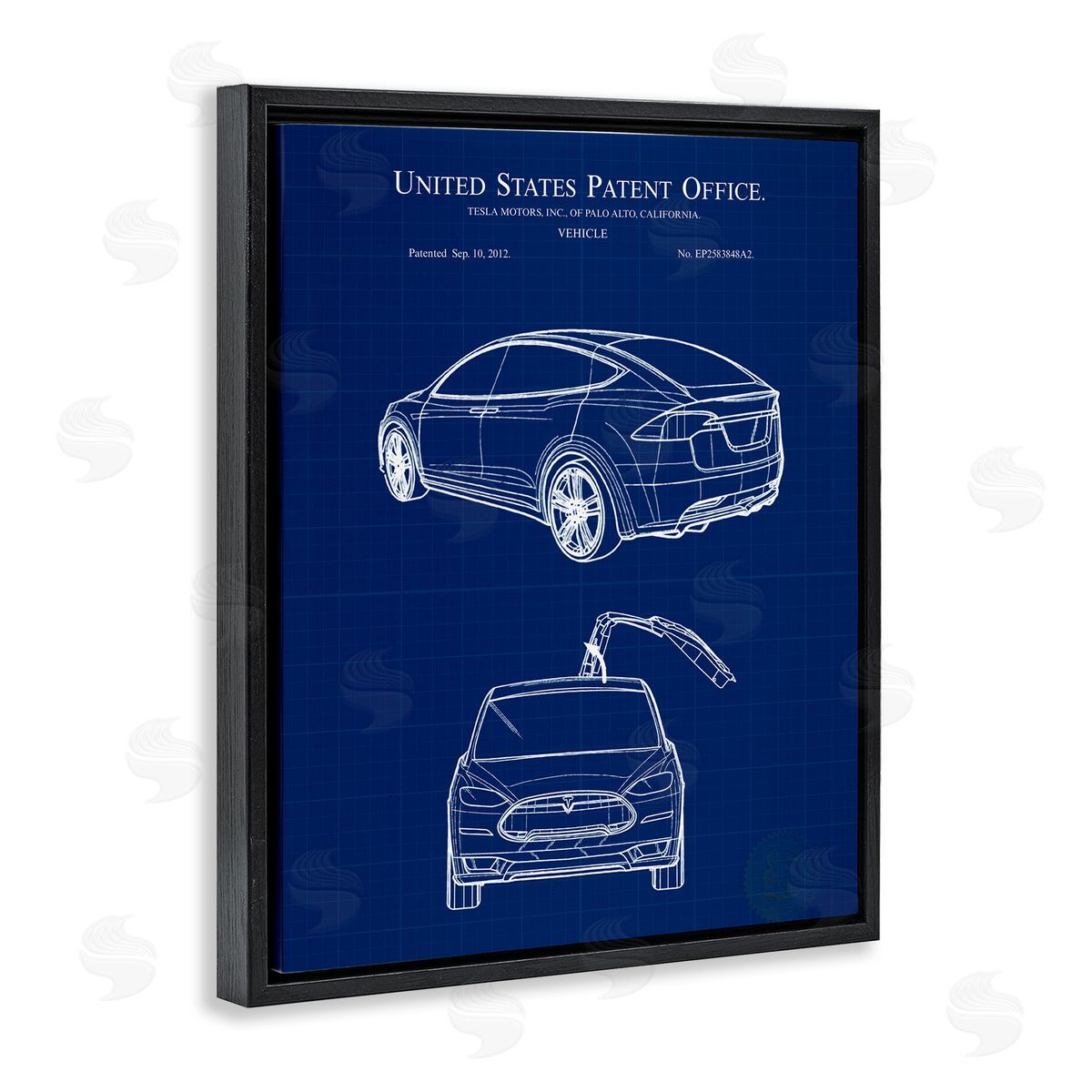 Karl Hronek Blue Vehicle Car Outline Diagram Blueprint Black Floating Frame Canvas Wall Art Print