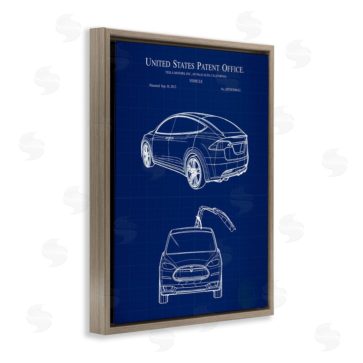 Karl Hronek Blue Vehicle Car Outline Diagram Blueprint Brown Floating Frame Canvas Wall Art Print