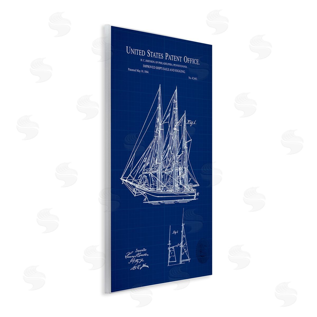 Karl Hronek Detailed Sailboat Ship Nautical Blueprint Outline Diagram Wall Plaque Art Print