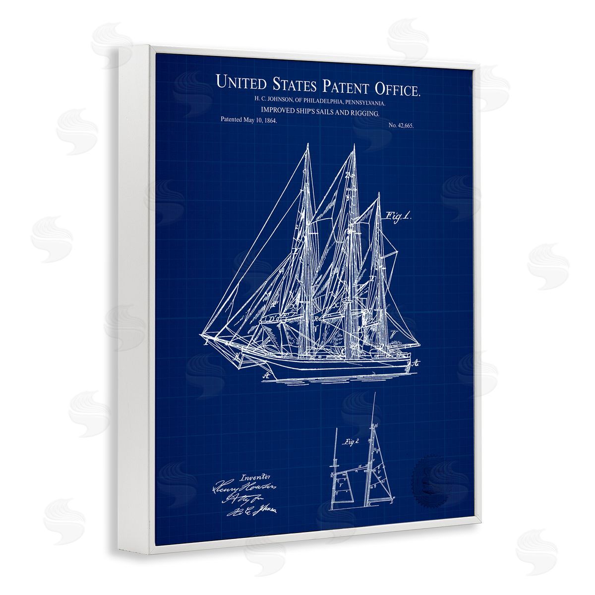 Karl Hronek Detailed Sailboat Ship Nautical Blueprint Outline Diagram White Framed Giclee Wall Art Print