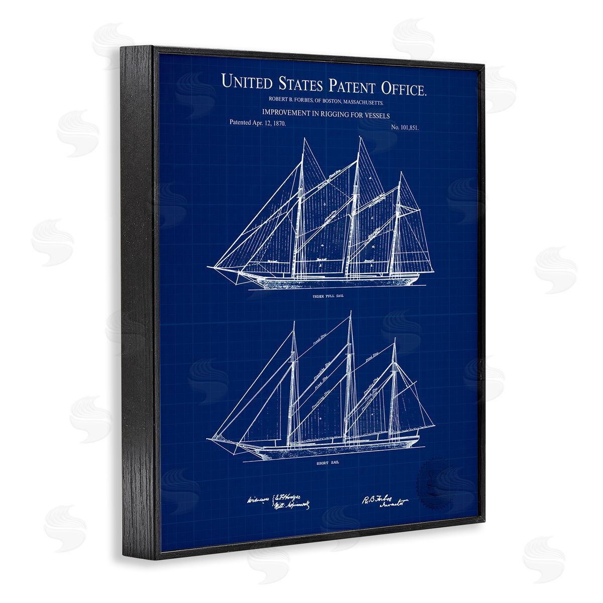 Karl Hronek Blue Ship Boat Diagram Detailed Blueprint Patent Black Framed Giclee Wall Art Print