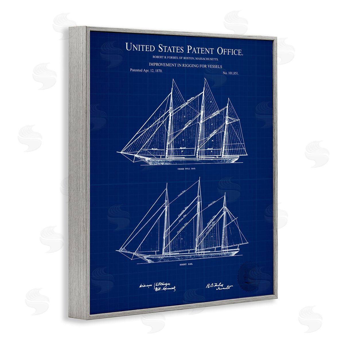 Karl Hronek Blue Ship Boat Diagram Detailed Blueprint Patent Gray Framed Giclee Wall Art Print