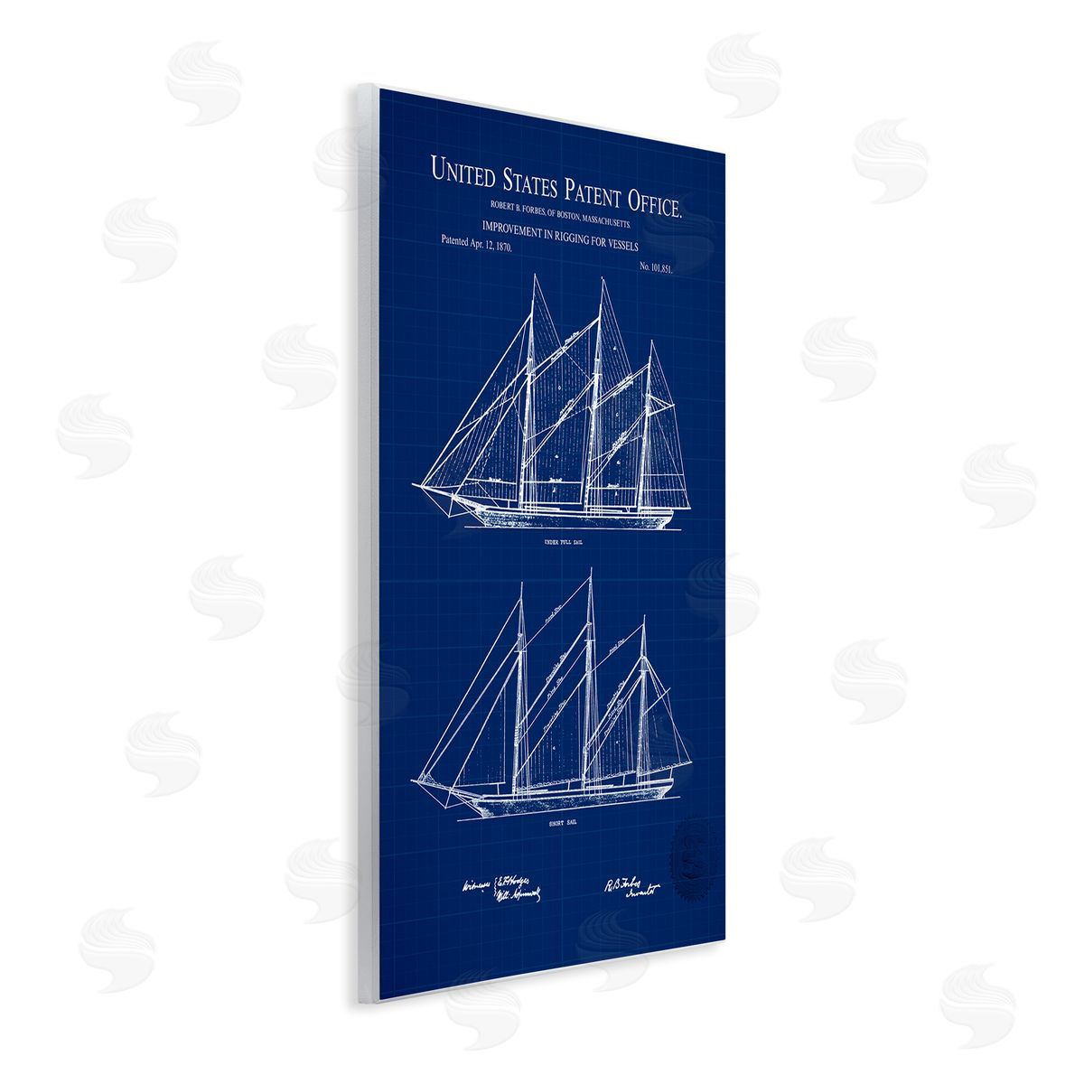 Karl Hronek Blue Ship Boat Diagram Detailed Blueprint Patent Wall Plaque Art Print