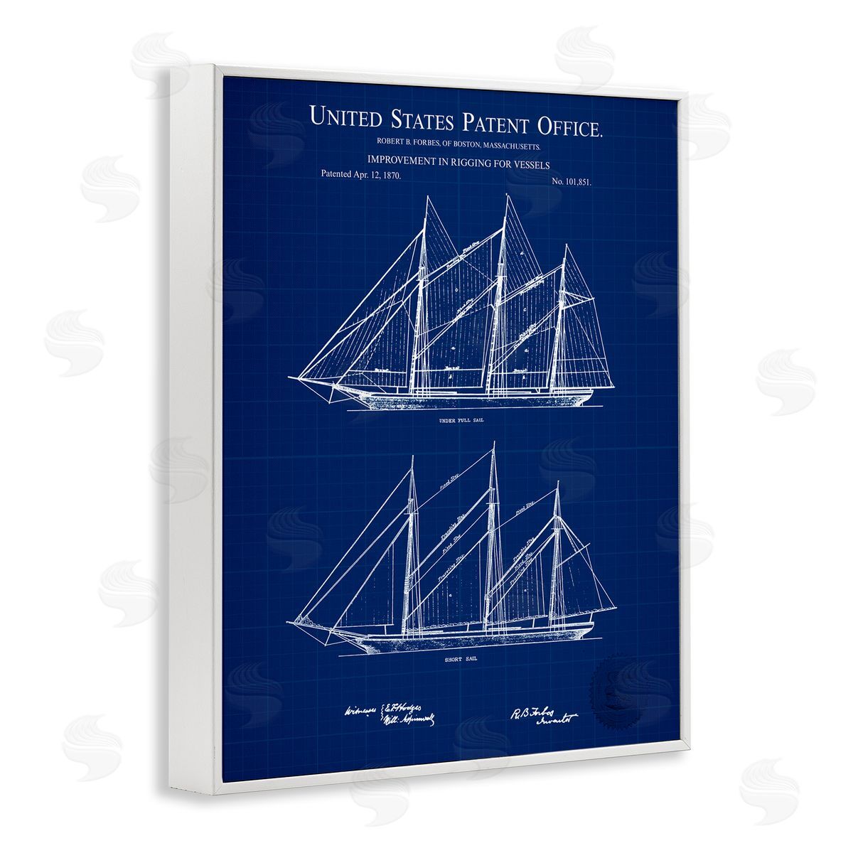Karl Hronek Blue Ship Boat Diagram Detailed Blueprint Patent White Framed Giclee Wall Art Print