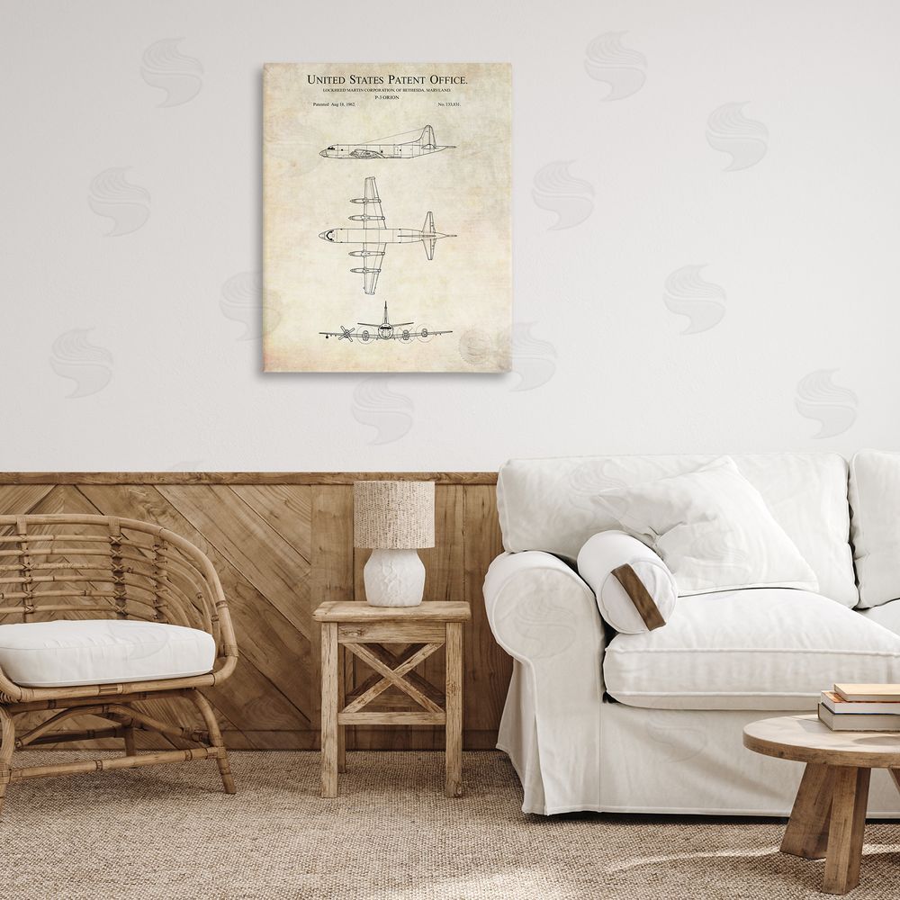 Karl Hronek Vintage Airplane Aircraft Diagram Patent Blueprint Diagram  Canvas Wall Art Print in Room