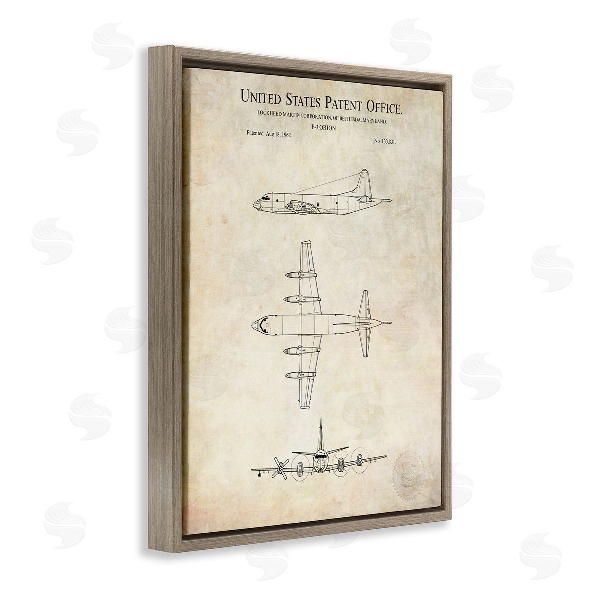 Karl Hronek Vintage Airplane Aircraft Diagram Patent Blueprint Diagram  Brown Floating Frame Canvas Wall Art Print