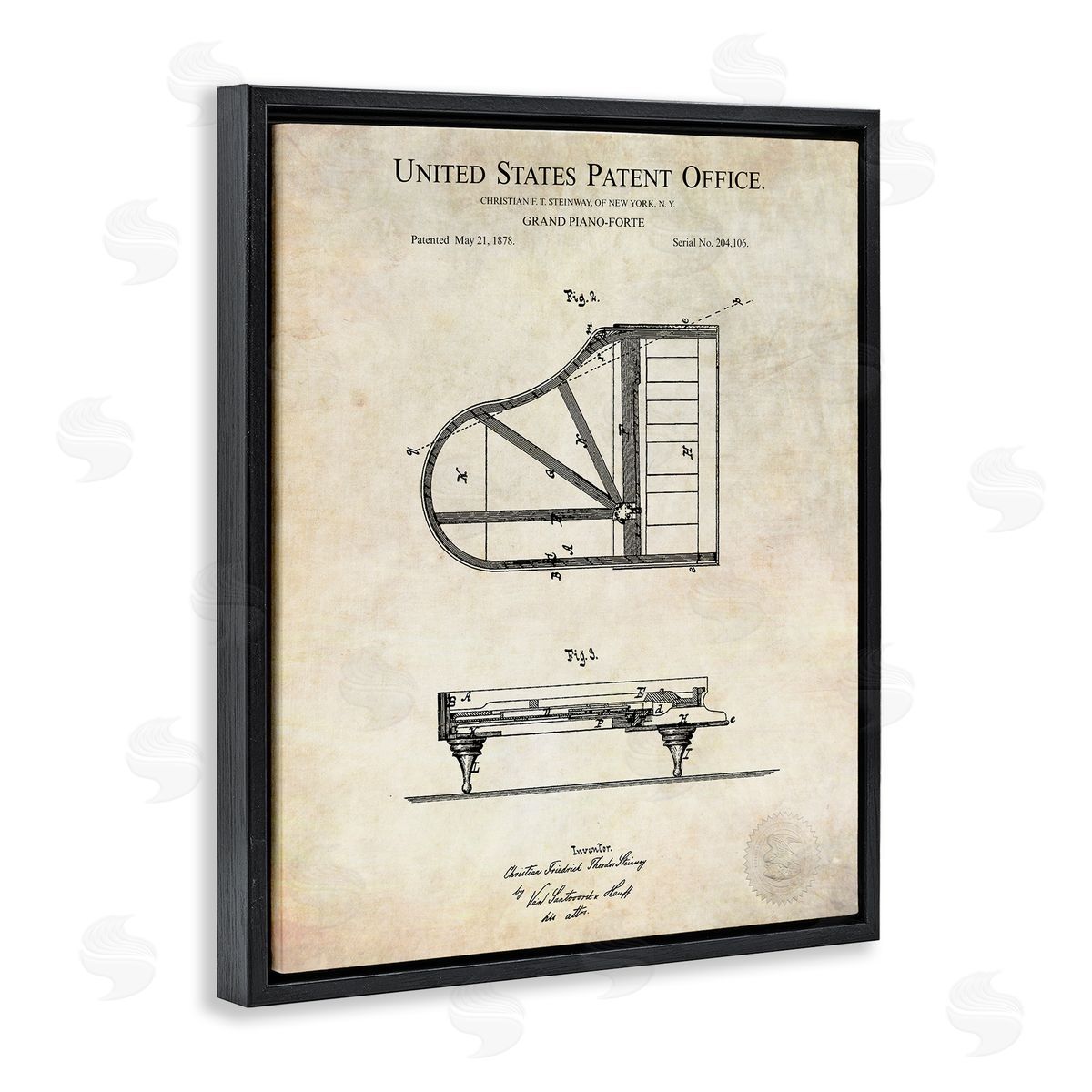 Karl Hronek Grand Piano Detailed Vintage Diagram Blueprint Instrument  Black Floating Frame Canvas Wall Art Print