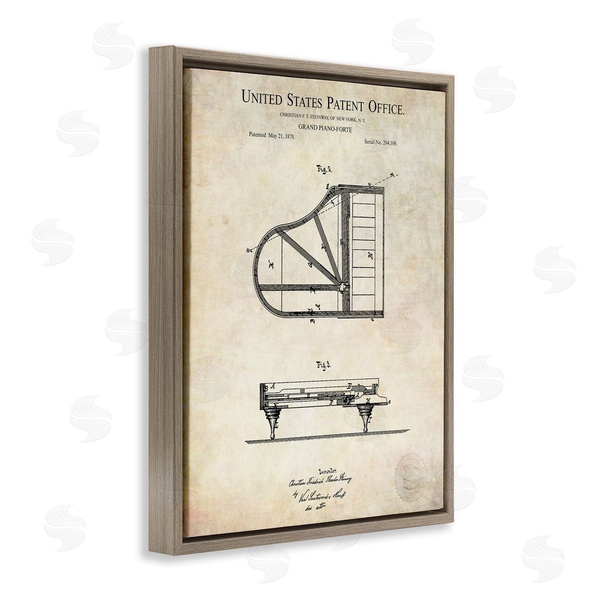 Karl Hronek Grand Piano Detailed Vintage Diagram Blueprint Instrument  Brown Floating Frame Canvas Wall Art Print
