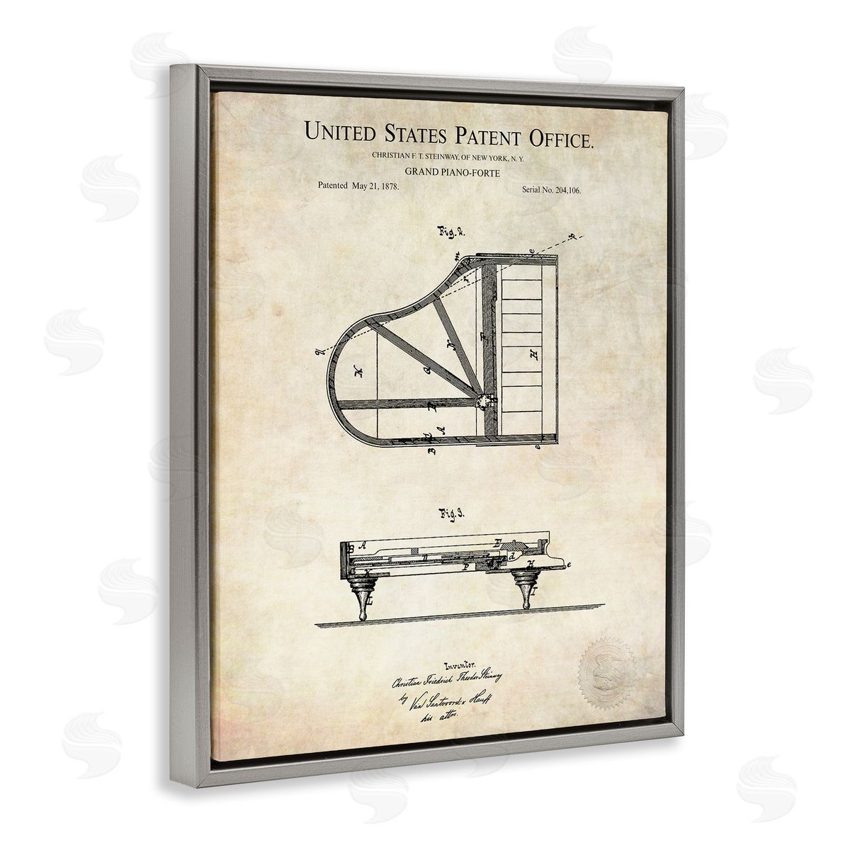 Karl Hronek Grand Piano Detailed Vintage Diagram Blueprint Instrument  Gray Floating Frame Canvas Wall Art Print