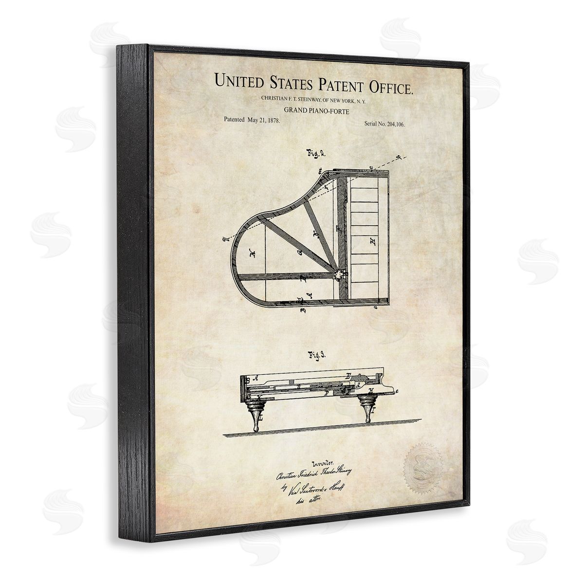 Karl Hronek Grand Piano Detailed Vintage Diagram Blueprint Instrument  Black Framed Giclee Wall Art Print