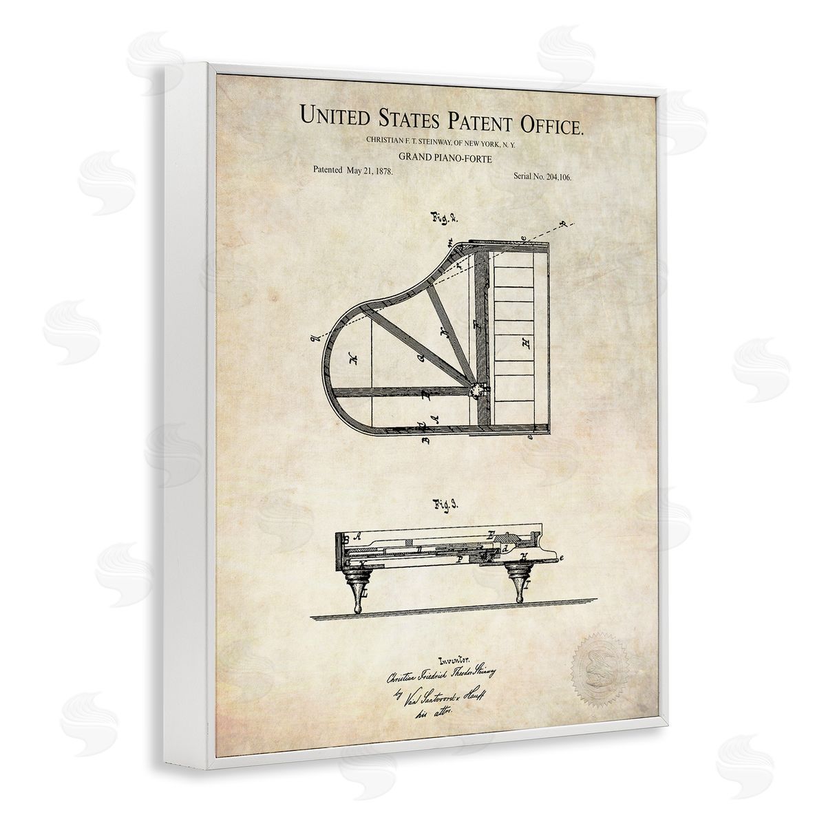 Karl Hronek Grand Piano Detailed Vintage Diagram Blueprint Instrument  White Framed Giclee Wall Art Print