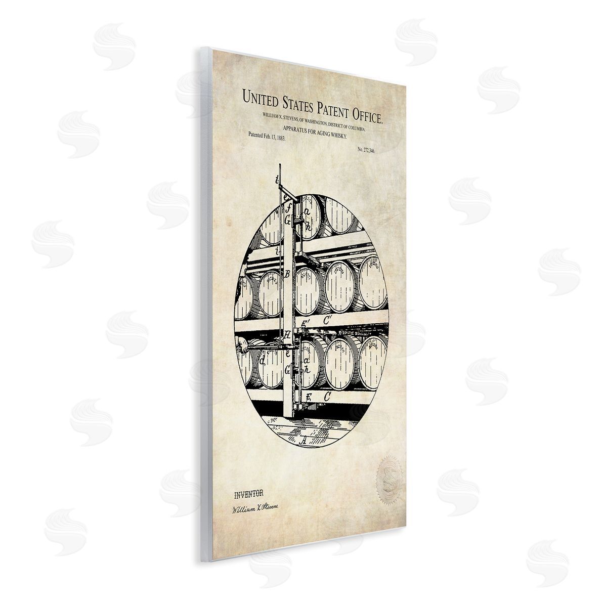 Karl Hronek Whiskey Aging Barrel Detailed Vintage Patent Diagram  Wall Plaque Art Print
