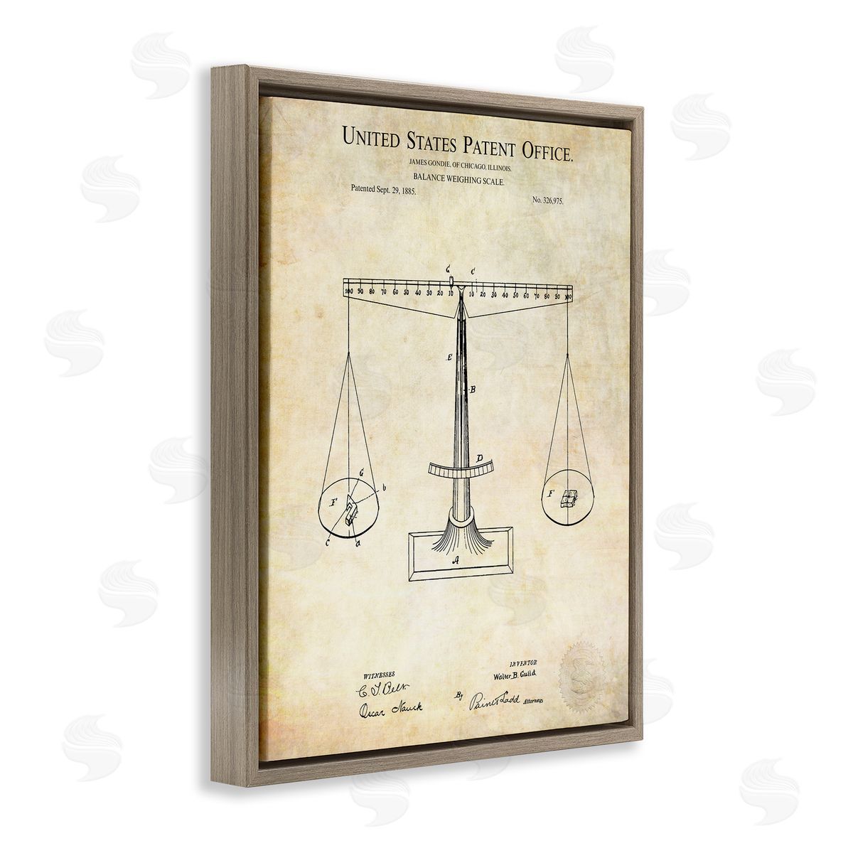 Karl Hronek Weighing Scale Blueprint Diagram Vintage Patent Brown Floating Frame Canvas Wall Art Print
