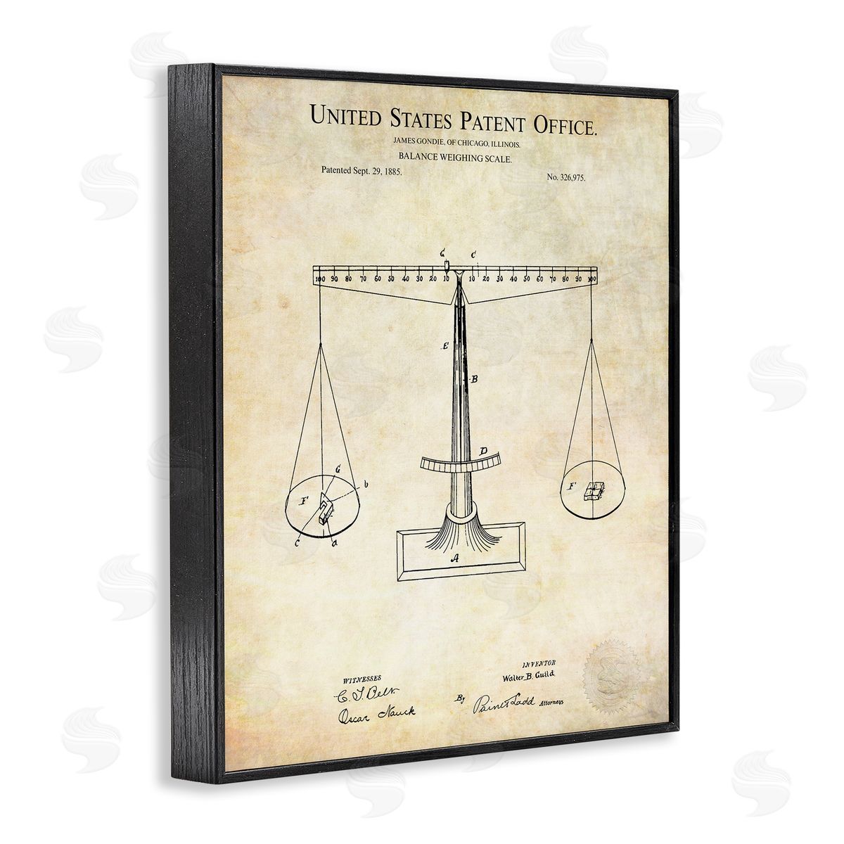 Karl Hronek Weighing Scale Blueprint Diagram Vintage Patent Black Framed Giclee Wall Art Print